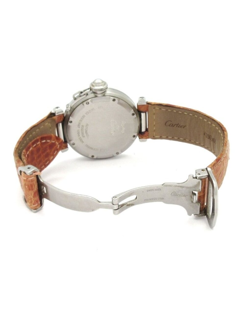 Cartier Watch Pasha C Small Date Boy's SS Tapestry Dial Croco Ivory - Picture 7 of 12